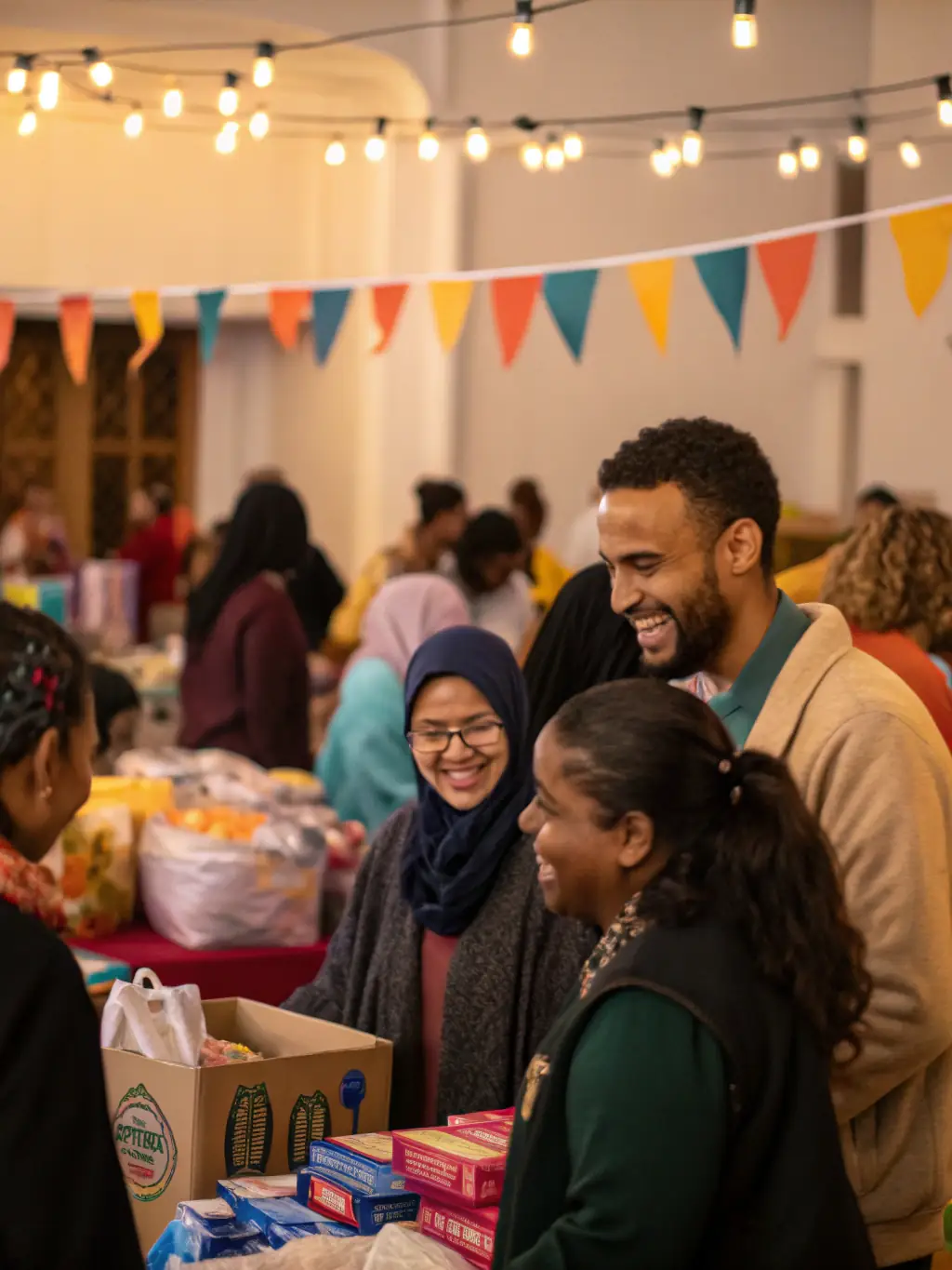 A picture of a fundraising event, showing community members participating in a charity auction to support the church restoration project.