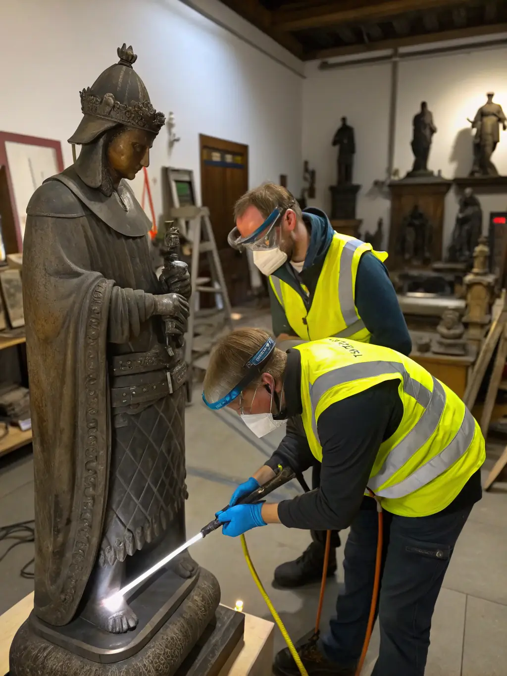 A close-up shot of skilled artisans working on the intricate details of a historical artifact, highlighting the importance of expertise in preservation.